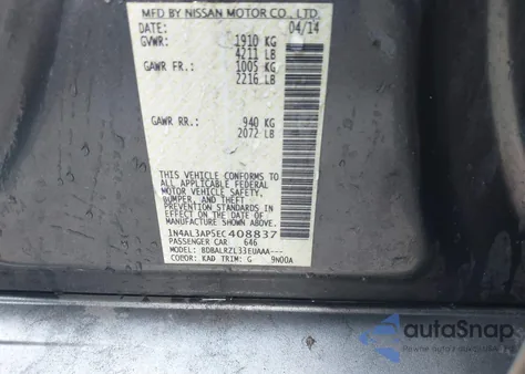 2014 Nissan Altima 2.5/2.5 S/2.5 Sl/2.5 Sv из США, поврежденный, VIN 1N4AL3AP5EC408837